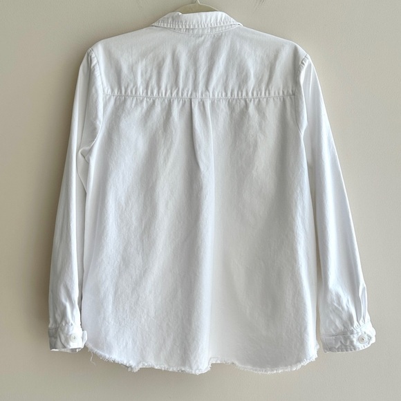 Democracy White Denim Button Down Shirt Jacket w/ Raw Hem & Pockets, Size Small - Picture 14 of 16